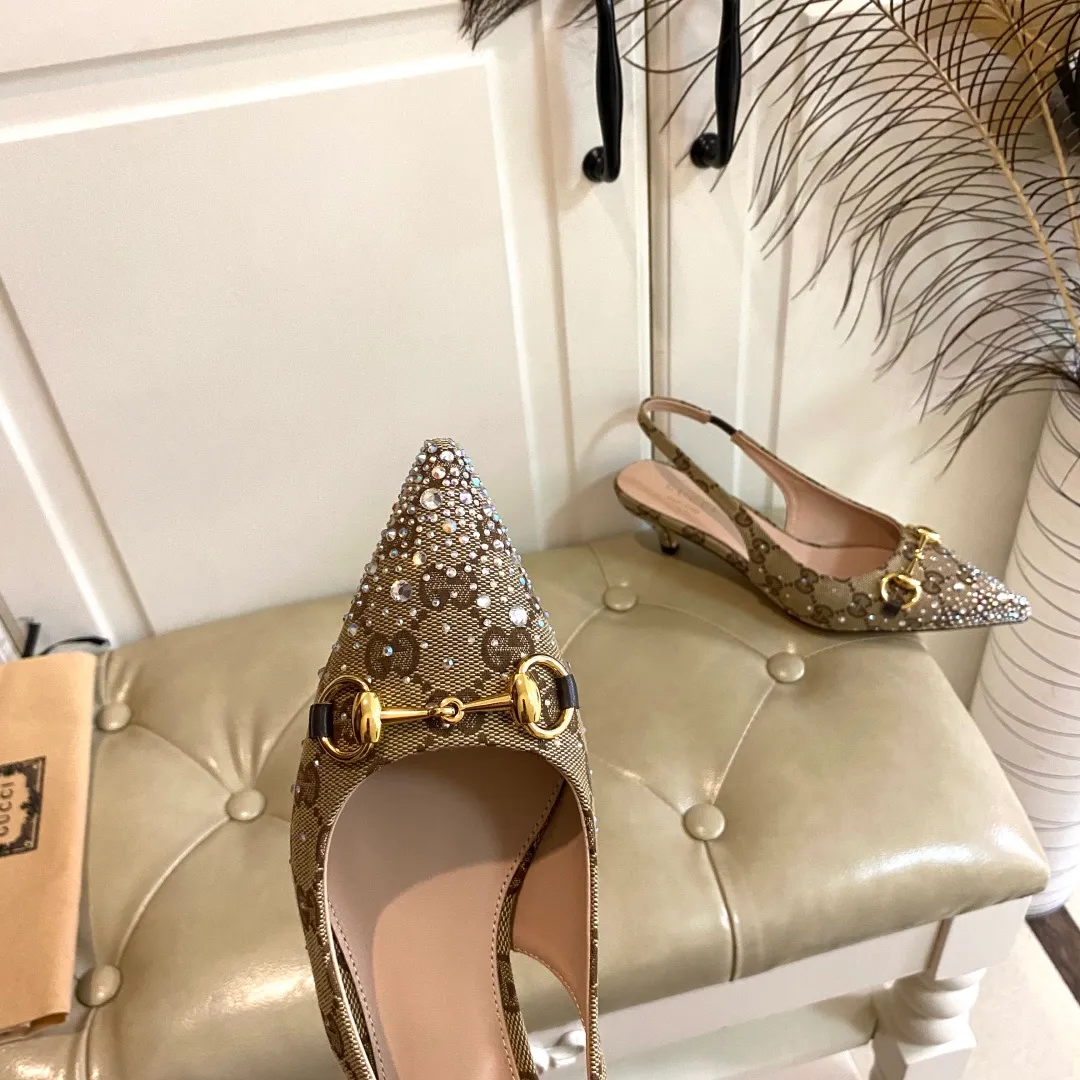 👟👟Ex-factory price 660👟👟, Gucci high heels, original canvas embellished with bright crystals, sheepskin lining, leather outsole, size 35-40 (41 customized, non-refundable)